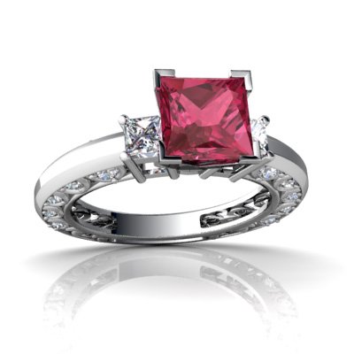 14K White Gold Square Genuine Pink Tourmaline Engagement Ring Size 6 14K White Gold Square Genuine Pink Tourmaline Engagement Ring Size 6