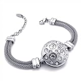 Konov Jewellery Momen's Circle Stainless Steel Charm Bracelet, Colour Silver
