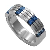 18K White Gold 7/8 ct. Machine Set Square Shaped Sapphire Wedding Band (F-G Color, VS Clarity)