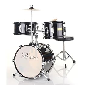 Barcelona Three-Piece 12-Inch Kid's Drum Set with Seat, Cymbal, and Sticks - Black