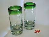 Tequila Shot Glasses Set of 2 Hand Blown in MEXICO Green Fade [Mexican Artistry]