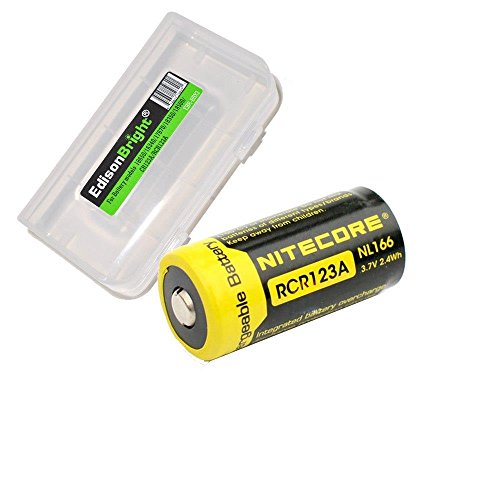 Nitecore RCR123A NL166 3.7V 650mA 2.4Wh 650mAh Protected Li-ion 16340 Rechargeable Batteries with EdisonBright battery carry case Nitecore RCR123A NL166 3.7V 650mA 2.4Wh 650mAh Protected Li-ion 16340 Rechargeable Batteries with EdisonBright battery carry case