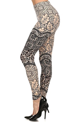 Always Women's Juniors Full Length Beige Floral Printed Stretch Leggings