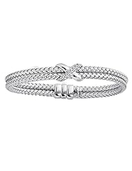 Silver Rhodium Plated Polish 7.25" 3.8mm Double Strand Basketweave Bangle With 0.08Ct Diamond And Fancy Clasp