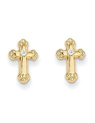 MadiK® 14k Yellow Gold Polished Cross with CZ Screwback Post Earrings