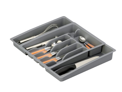 Zeller 24887 Besteckkasten, ausziehbar, Kunststoff / 28-48 x 38 x 6.5, grau