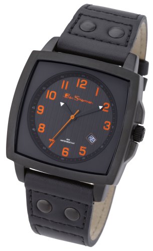 Ben Sherman Mens Black & Orange Dial Black Strap Watch