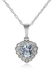 White Gold Diamond (0.07cttw, G-H Color, I2-I3 Clarity) and Aquamarine Heart Pendant Necklace, 17"