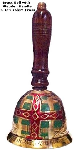 Jerusalem Cross Brass Bell with Wooden Handle