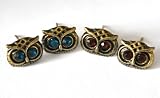 Art Deco gold tone owl head charm stud earrings jewelry vintage retro cute