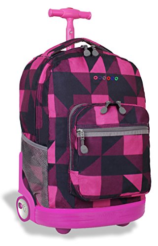 J World New York Sunrise Rolling Backpack, Block Pink, One Size
