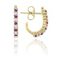 10k Yellow Gold Ruby and Diamond J-Hoop Earrings