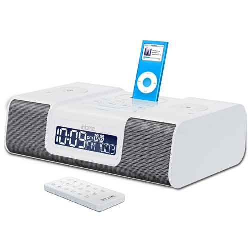 iHome iH9R Dual Alarm Clock Radio with Remote Control and AM/FM Presets, White