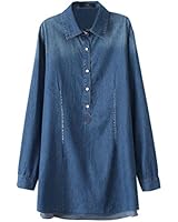 East Castle Women's Loose Tops Denim Shirt Blue Jeans Blouses W-086