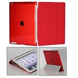 KHOMO DUAL CASE: Red Polyurethane Smart Cover FRONT + Red Poly-carbonate BACK Protector for Apple iPad 2 and new iPad 3 (The new iPad HD)