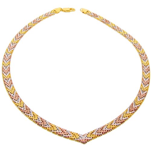 Sterling Silver Italian Tri-color Riccio V Necklace 7-Row 1/4 inch wide, 18 inch