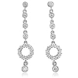 14k White Gold Circle Drop Dangle Diamond Earrings (HI, I, 0.61 carat)