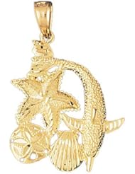 Dazzlers Solid 14 karats gold Dolphin Shell Starfish Charm Pendant Available in three colors from jewelsberry (weights: 5.1 grams only)