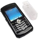 Blackberry 8100 Pearl PDA Accessory Bundle Kit - Solid Black Snap On Crystal Cover Case W/ Belt Clip + Premium Reusable Screen Protector with Lint Cleaning Cloth By Ikross