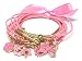 Spring Pink Flowers Garden Themed Multi-Layered White Charm Bracelets with Crystals Gold Tone on Pink Cords