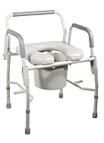 Drive Medical Steel Drop Arm Bedside Commode with Padded Seat and Arms, Grey