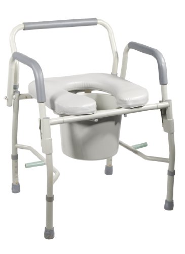 Drive Medical Steel Drop Arm Bedside Commode with Padded Seat and Arms, Grey