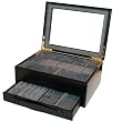 Valet Storage Case Jewelry Watch Pen Eyeglass Box Black Leather