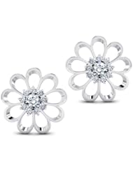 Diamond (0.62 Ct, IJ-SI), 18 Kt White Gold Floral Cluster Diamond Earrings