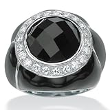 Checkerboard-Onyx DiamonUltra&trade; Cubic Zirconia Enamel Silver Ring