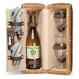 Picnic Time Bacchus Driftwood 13.5in. Rattan Basket w/ Deluxe Wine Service For 2 (Driftwood)