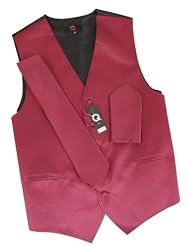 Brand Q Wedding Vest Set Solid Burgundy Red 3pcs Tuxedo Vest + Necktie +... by Brand Q