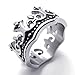 KONOV Vintage Crown Stainless Steel Unisex Mens Womens Ring, Silver Black