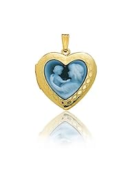 14K Yellow Gold & Agate Heart Mother & Daughter Locket (23.5 x 21.5mm)