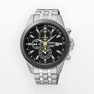 Seiko Mens Stainless Steel Chronograph Watch Black Dial SNDF09