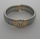 Bulgari 18k Yellow Gold And Steel Cuff Bracelet From The Parentesi Collection
