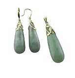 Light Green Jade Gaia Teardrop Pendant and Earrings Set, 14k Gold