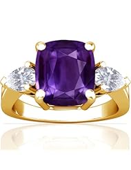 18K Yellow Gold Cushion Cut Purple Sapphire Three Stone Ring