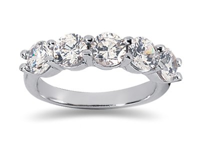 2.50 Prong Set 5 Stone Diamond Wedding Band in Platinum