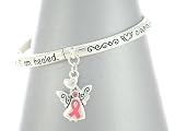 Beautiful Inspirational Pink Ribbon Angel Charm Bangle Bracelet ~ Silver Tone on a Message Gift...