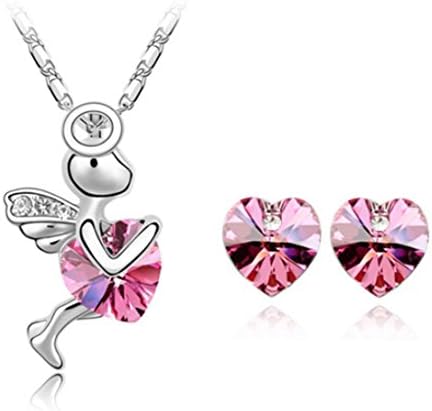 Blingery Platinum Plated Alloy Jewelry Set Austria Crystal Necklace and a Pair Earring