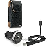 For Tracfone Net10 Motorola EX124g Vertical Leather Case + Car Charger Adap ....