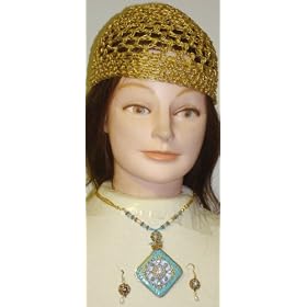 Genuine Gold Plated Short Chain Necklace with Fancy Square Pendant and Earrings Offered in...