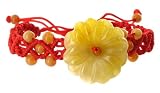 Adjustable Thread Bracelet With 26 MM Jade Flower and Beads 3.5 Long