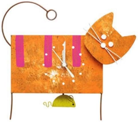 PENDULUM WALL CLOCK - LOS OXIDOS - CAT - RECYCLING METAL - FAIR TRADE (Orange)