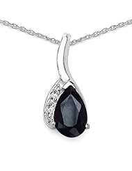 1.00 Carat Genuine Black Sapphire Sterling Silver Pendant Necklace. 18"
