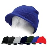 Knitted black beanie cap with short visor