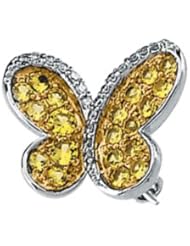 Clevereves 14K White Gold 1 10Cttw 14Kw Yellow Gold Rhodium Plated Genuine Yellow Gold Sapphire And Diamond Brooch