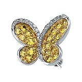 14K Two-Tone Gold Yellow Sapphire and Diamond Butterfly Brooch