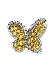 Genuine Yellow Sapphire & Diamond Butterfly Brooch by US Gems
