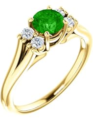 18K Yellow Gold 5.00mm Round Cut Tsavorite and Diamond Ring -- LIFETIME WARRANTY